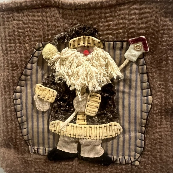 Brown Brushed Felt Santa Purse Appliquéd Holiday Boho Christmas Unbranded - Picture 2 of 5